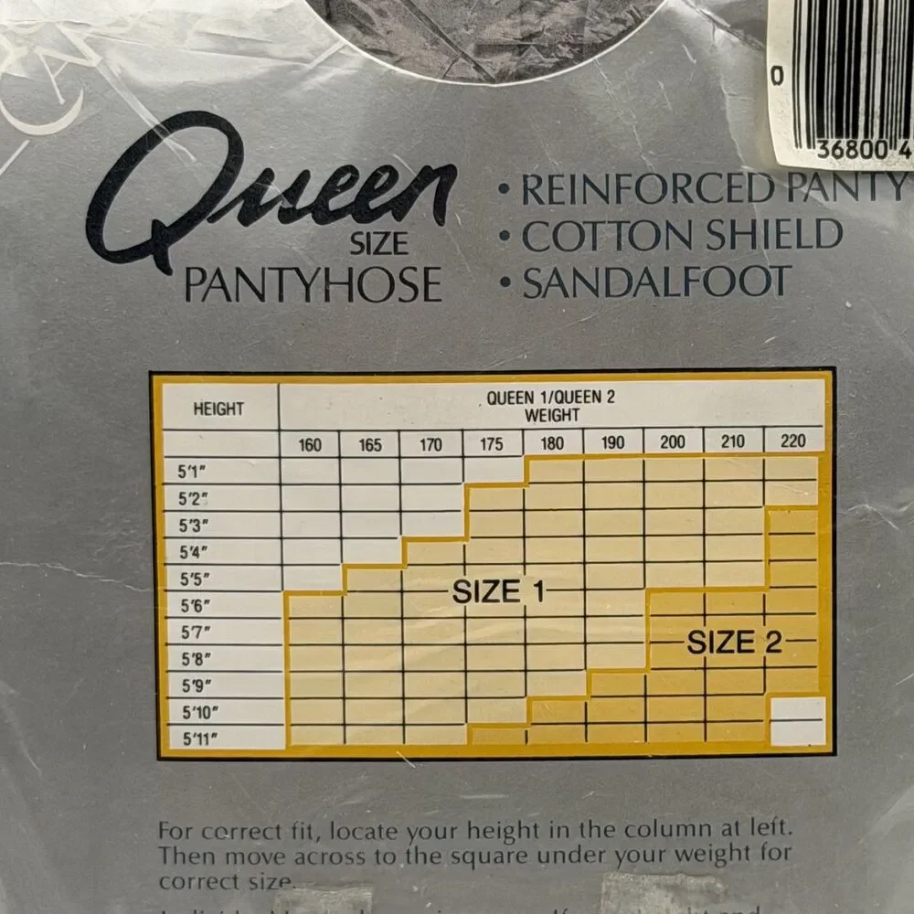 Top Care Pantyhose Vintage Queen Size Gray Reinforced Toe NOS 80s Cotton Shield